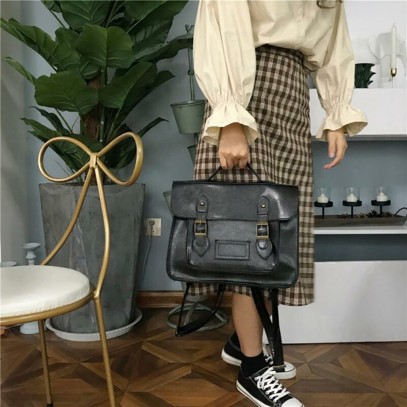 Vintage satchel rugzak - Zwart - Rugzak Tas
