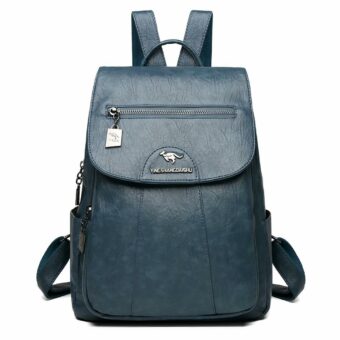 Leren damesrugzak - Blauw - Rugzak Leren damesrugzak