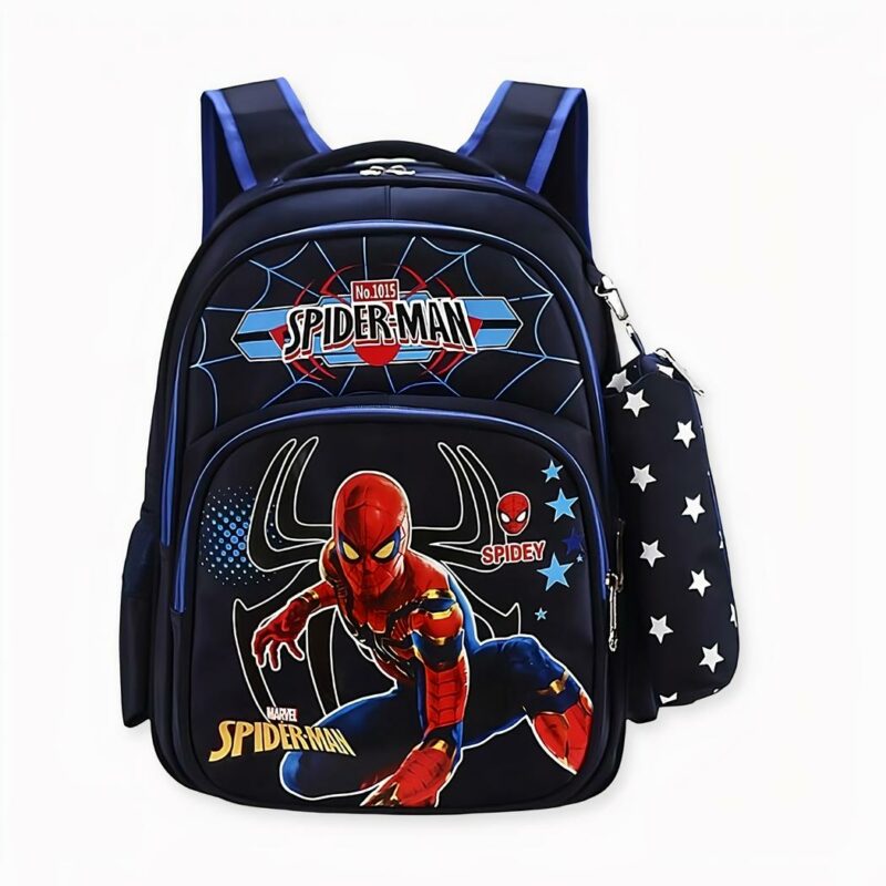 Spiderman rugzak met blauwe etui, goede kwaliteit en erg trendy.