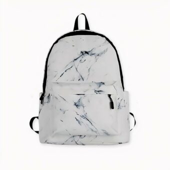 Een rugzak met marmereffect voor een ultramoderne designerlook. Eén hoofdvak, één voorvak met rits en twee kleine zijvakken. Een tas voor school, sport of reizen, om alles wat u nodig heeft in stijl mee te nemen.