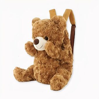 Bruine teddybeer kinderrugzak. Goede arbeidsomstandigheden en goede werkwijze.