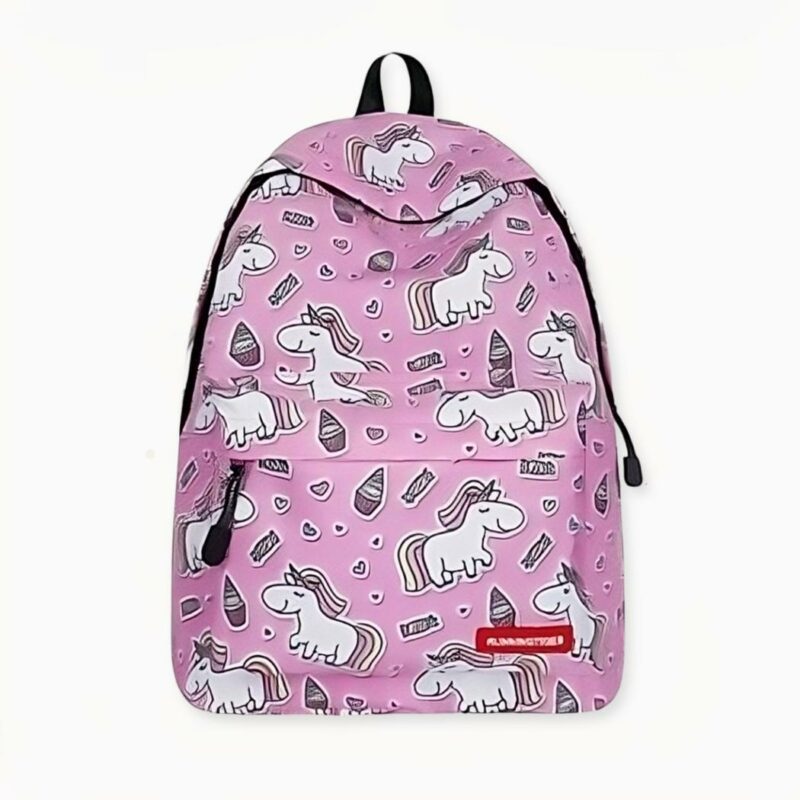 Sac_à_dos_licorne_et_glaces_2 Roze rugzak met eenhoorn en ijsjes, goede kwaliteit en zeer modieus.