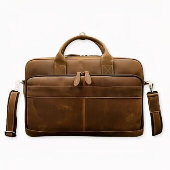 Vintage schoudertas voor heren - Beige - Leren laptoptas