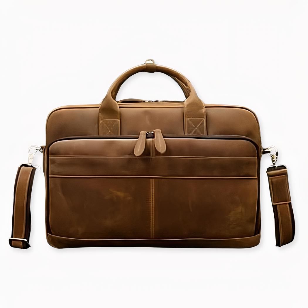 Vintage schoudertas voor heren - Beige - Leren laptoptas