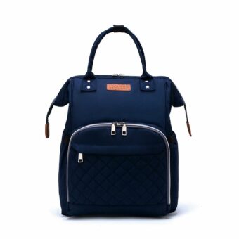 Modern blauw gewatteerde luiertas met witte achtergrond