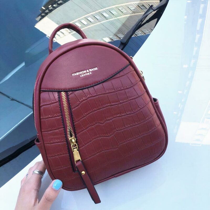 Kleine rugzak met krokodillenopdruk voor dames - Rood - Leren handtas