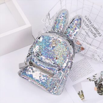 Glitter rugzak met konijnenoren - Zilver - Kinderrugzak Product
