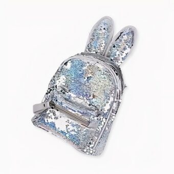 Glitter rugzak met konijnenoren - Zilver - Kinderrugzak Product.