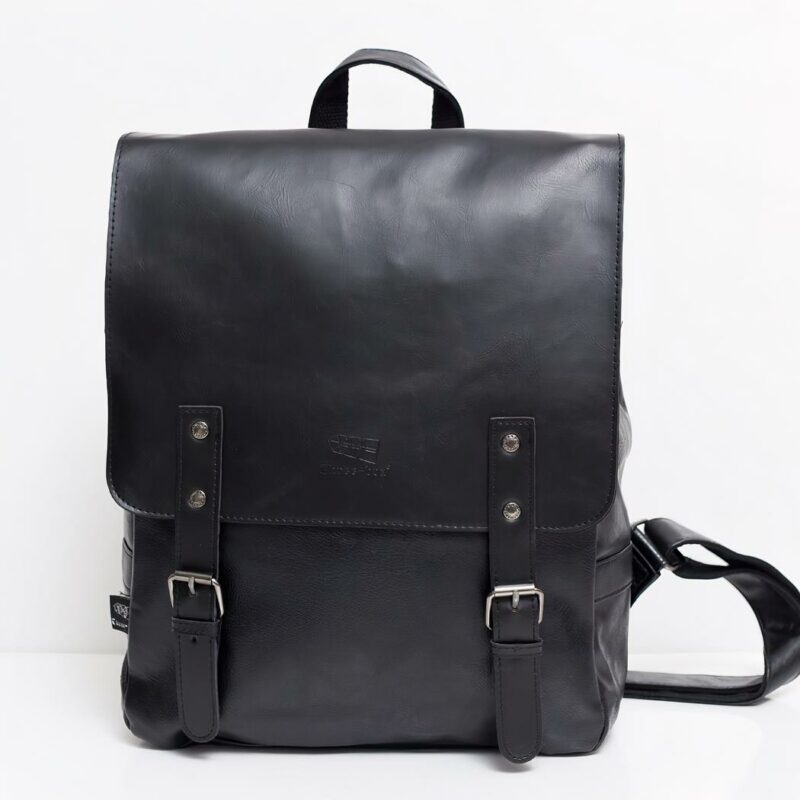 Compacte PU leren rugzak - Zwart - Rugzak Schoolrugzak