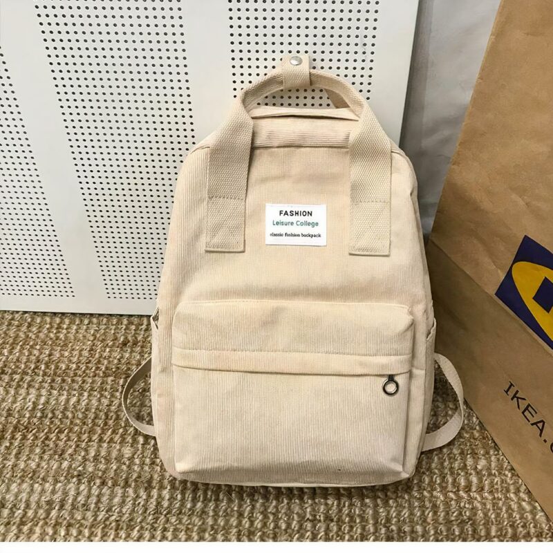 Rugzak in corduroy voor dames - Beige - Schoolrugzak Rugzak