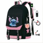 Stitch rugzak met USB-oplader - Roze - Schoolrugzak T-shirt