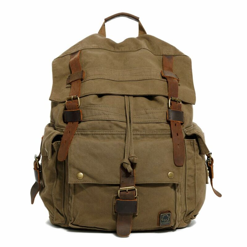 Vintage canvas rugzak - Militair groen - Wandelrugzak Rugzak