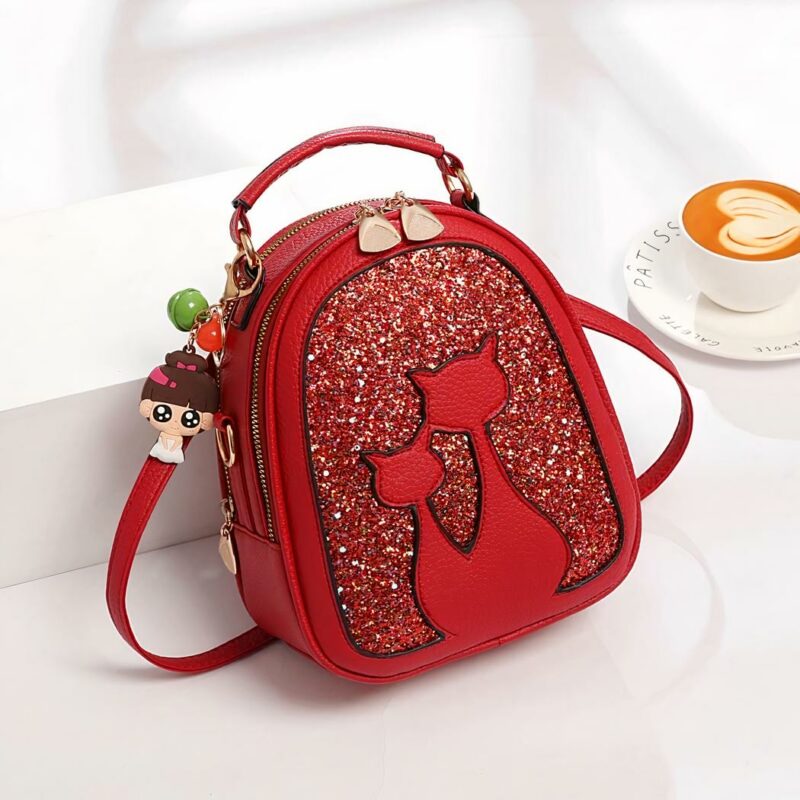 Leren rugzak met kattenprint - Rood - Handtas