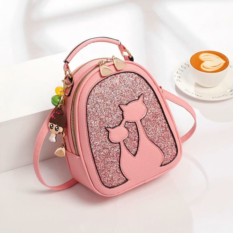 Kat patroon leren glitter rugzak - Roze - Handtas Rugzak