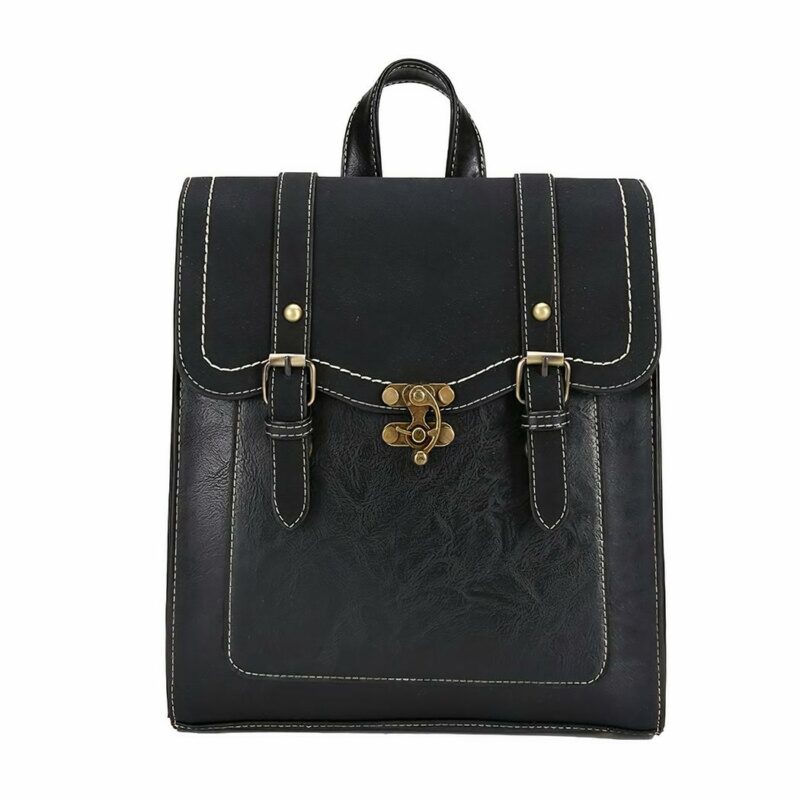 Damesrugzak in vintage PU leer - Zwart - Leren handtas