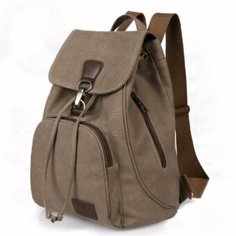 Vintage stijl rugzak van bruin canvas met witte achtergrond