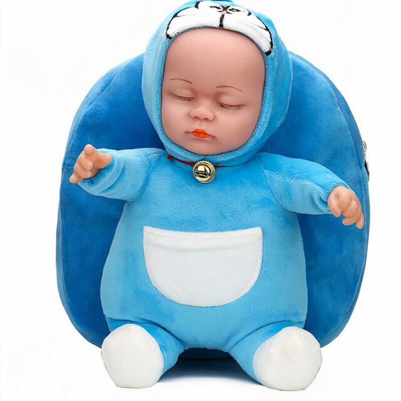 Blauwe 3D pluche baby rugzak met witte achtergrond