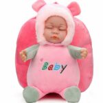 Roze 3D pluche baby rugzak met witte achtergrond