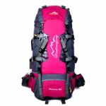 Roze en grijze waterdichte wandelrugzak met witte achtergrond