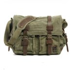 Canvas en lederen tas voor heren - Groen - DSLR Camera Tas