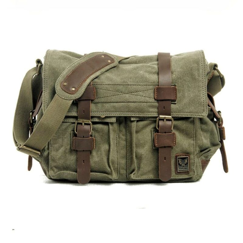 Canvas en lederen tas voor heren - Groen - DSLR Camera Tas
