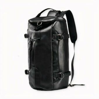 Deze multifunctionele zwarte leren rugzak is het ideale accessoire voor onderweg.