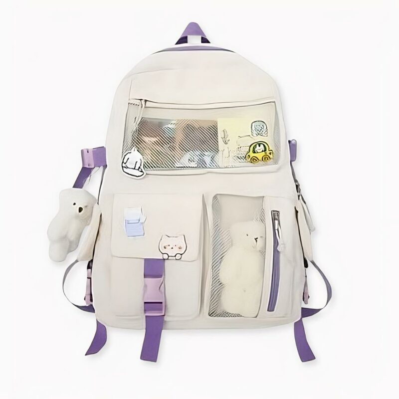 Rugzak met kleine teddybeer voor meisjes in paars, goede kwaliteit en heel trendy.