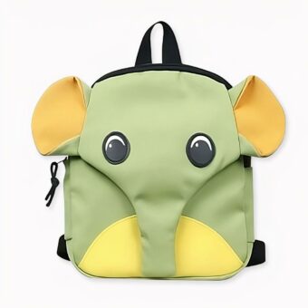 Kinderrugzak in de vorm van een groene en gele olifant. Goede prestaties en een geweldige stijl.