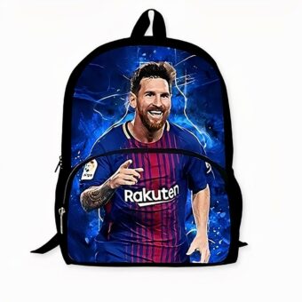 Blauwe kinderrugzak met Messi-opdruk. Goede kwaliteit en zeer trendy.