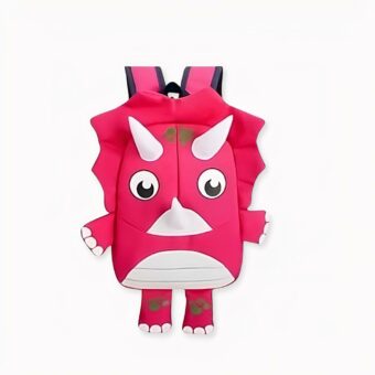 Rugzak in de vorm van een dinosaurus voor kinderen, roze en wit.