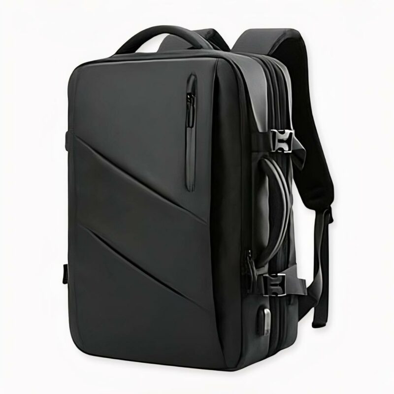 Unieke zwarte rugzak met dubbel compartiment, goede kwaliteit en zeer praktisch.