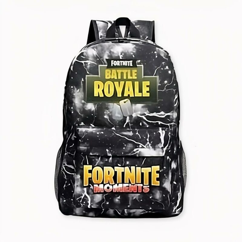 Fortnite Moments rugzak met geel koninklijk fortnite-motief. Goede kwaliteit en trendy.