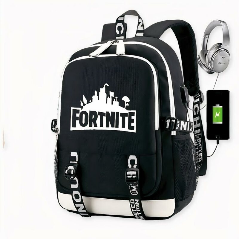 Fortnite rugzak met USB-lader - Jin BTS, zwart. Goede kwaliteit en zeer trendy.