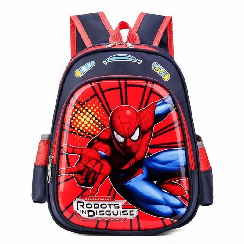 Grappige blauwe en rode Spider-Man schoolrugzak met witte achtergrond