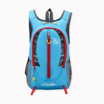 Waterdichte, ademende 20L skirugzak in blauw op een lichtgrijze achtergrond.