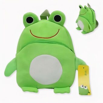 Groene pluche mini kikker rugzak met rode mond,