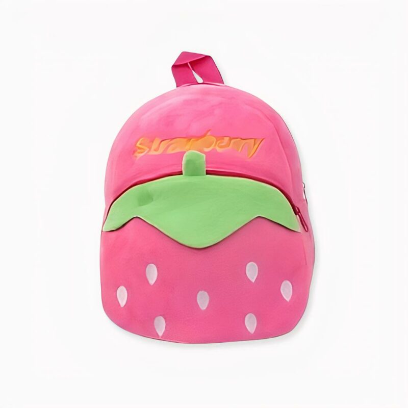Roze van roze-rode aardbeien pluche rugzak. Goede verwerkbaarheid en geweldige stijl.