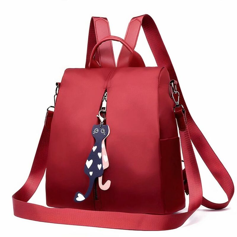 Oxford rugzak met hanger voor vrouwen in rood met witte achtergrond