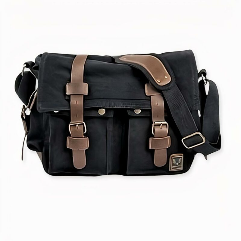 Canvas en lederen tas voor heren - Zwart - Messenger fototas