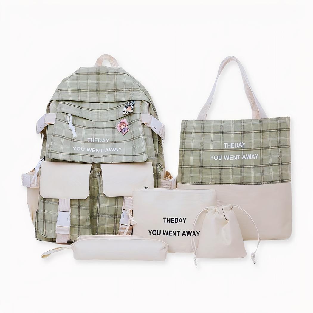Deze oxford rugzakset voor tienermeisjes en -vrouwen bestaat uit vijf tassen van hoge kwaliteit. Ze zijn sterk en duurzaam, waardoor ze perfect zijn voor gebruik als schooltas of reistas. Ze zijn ook gemakkelijk schoon te maken en kunnen gebruikt worden als sprays of accessoires. De tassen hebben verschillende vakken waar u kleine accessoires kunt stoppen, zoals uw telefoon, zakdoek, waterfles, enz