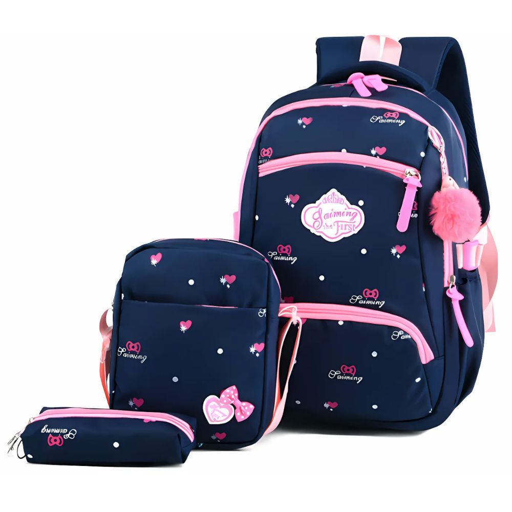 Zwarte en roze rugzak met twee bijpassende tasjes - Afbeelding 2