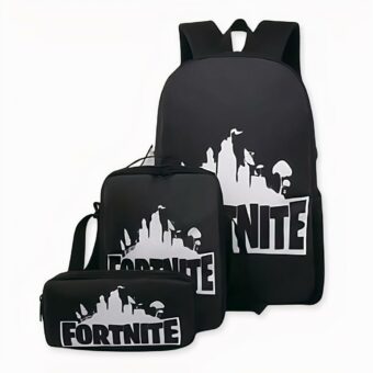 Zwarte Fortnite 3-delige dekenzak met motivatie op de voorkant, goede kwaliteit en erg trendy.