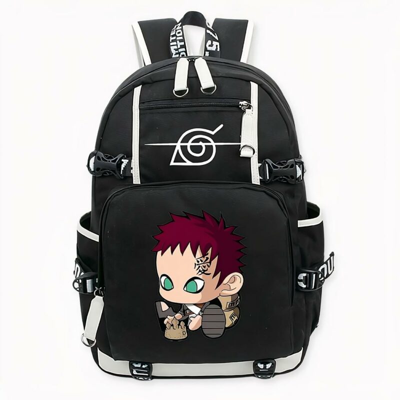 Sac_à_dos_Gaara_de_Naruto_Uzumaki_2 Gaara rugzak van Naruto Uzumaki in zwart met motivtief op de voorkant, goede kwaliteit en erg trendy.