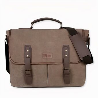 Vintage stijl 14 inch bruine computer schoudertas met bruine witte achtergrond, goede kwaliteit en zeer trendy.