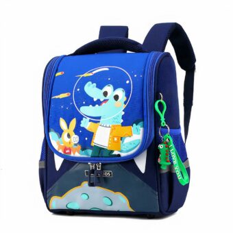 Rugzak met schattig blauw patroon en witte achtergrond van goede kwaliteit