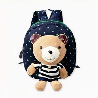 Kinderrugzak met bruine teddybeer. Goede voorstelling en geweldige stijl.