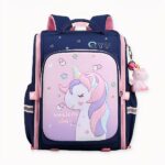 Waterdichte roze unicorn schooltas voor blauwe en roze meisjes, goede kwaliteit en erg trendy.