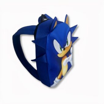 Kleine blauwe rugzak voor kinderen met Sonic op een lichtgrijze achtergrond