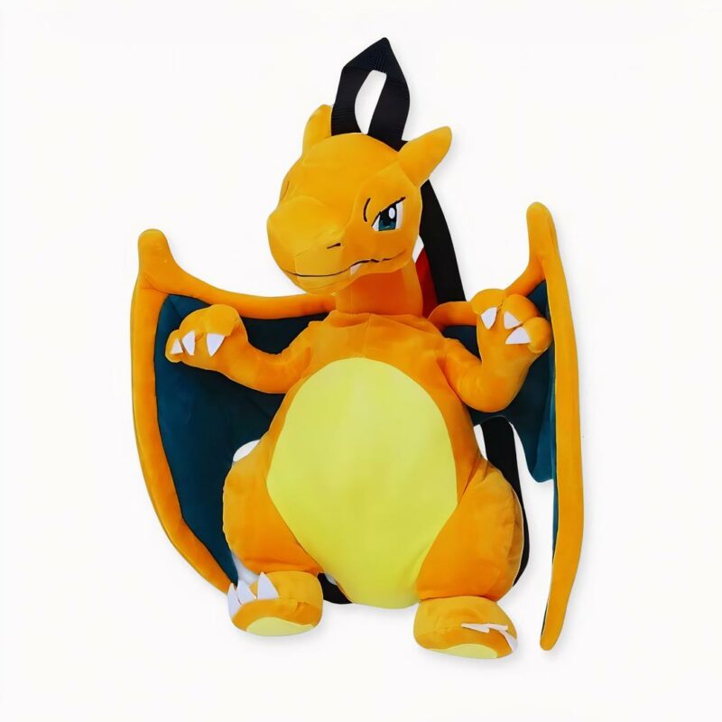 Pluche gele draak pokemon met vleugels op een gebroken witte achtergrond
