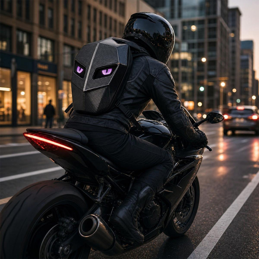 Programmeerbare LED-motorrugzak met koolstofvezel-look - Afbeelding 4